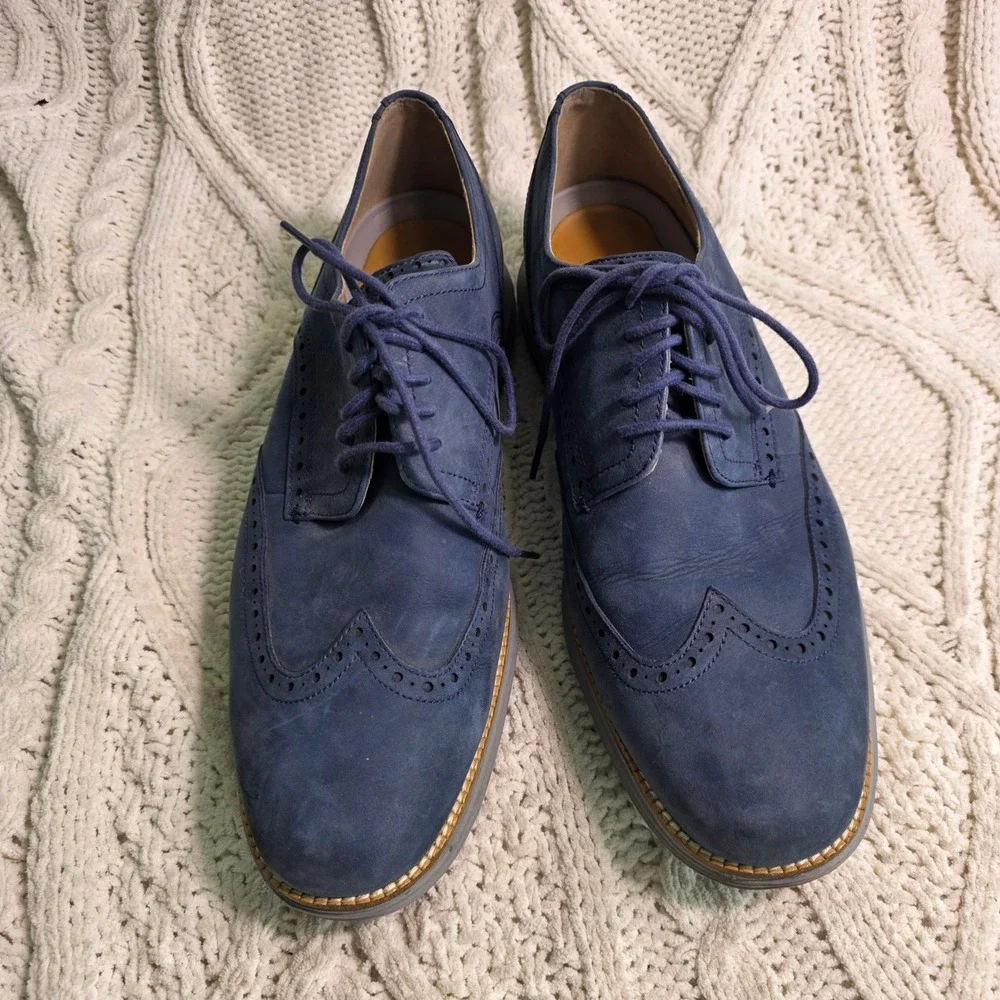 Cole Haan Original Grand Wingtip Oxford Blue Nubuck Leather Mens 12M Excellent